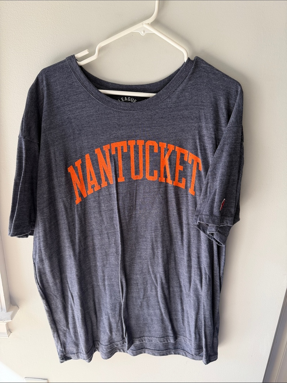 League Navy Short Sleeve Tee with Orange Nantucket Graphic